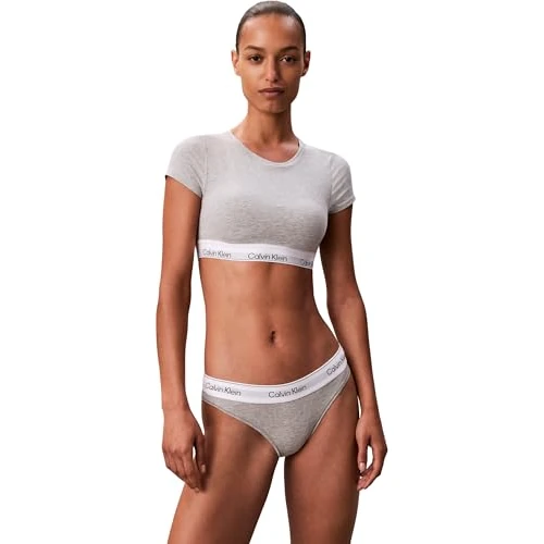 Offerta a tempo: Calvin Klein Donna T-Shirt a Bralette Collo Alto, Grigio (Grey Heather), XS - 51% da 44.90 € a 22.00 €