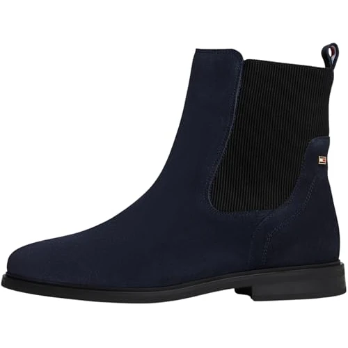 Tommy Hilfiger Donna Stivaletti Chelsea Flag in Pelle Scamosciata, Blu (Space Blue), 40