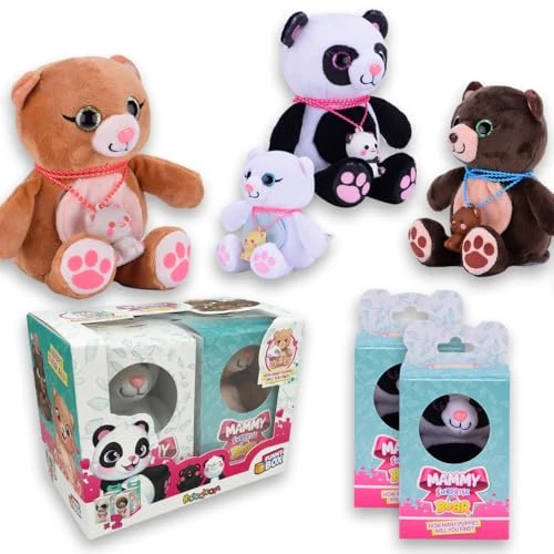 #sbabam Funny Box Mammy Surprise Bear, Ours en Peluche avec Mini Chiots, 2 pièces, marionnettes animales Douces, Jouets pour Enfants pour kiosques à journaux - Marionnette Ours en Peluche