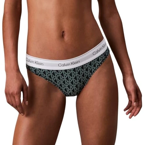 Calvin Klein Women’s Bikini Briefs with Logo Waistband, Green (Bijou Modern Emblem Outline+Stratif), XL