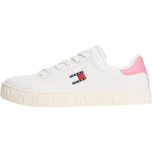 Tommy Jeans Women’s Low Top Logo Flatform Trainers, White (Ecru/Mystic Pink), 4