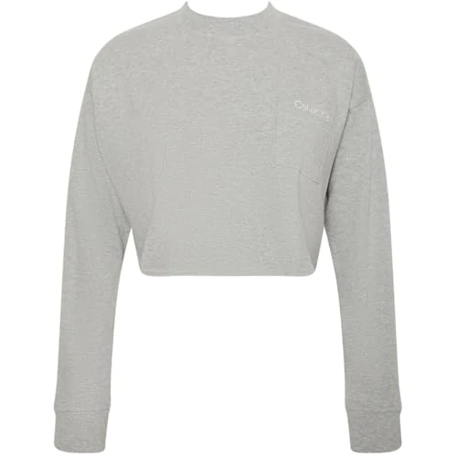 Offerta a tempo: Calvin Klein Donna Maglietta a Maniche Lunghe Logo Jersey Crop con Collo a Lupetto, Grigio (B10 Grey Heather), M - 24% da 49.35 € a 37.42 €