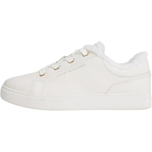 Tommy Hilfiger Donna Sneakers con Suola Preformata Casual con Pelliccia Peluche, Bianco (Ecru), 36