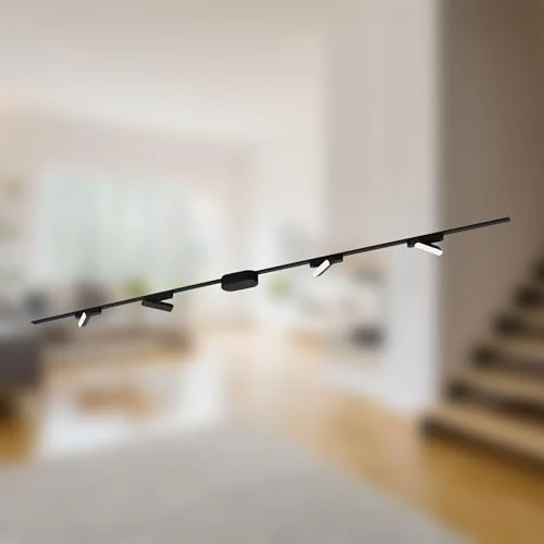 Briloner - Rail System Luxtrail Complete Set, 4X LED Rail Lights, Swivel, Lamps, Track System Ceiling, spot Trail, Ceiling Light, Spotlight, 2 m, Black