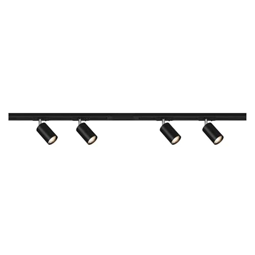 BRILONER - Schienensystem Rail Starterset, 4x GU10 Spots schwenkbar, erweiterbar, Lichtschienensystem Decke, Strahler Schiene, Deckenlampe, Deckenleuchte, Spotlight, 1,5 m, Schwarz