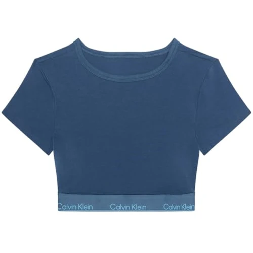Offerta a tempo: Calvin Klein Donna T-Shirt a Bralette Collo Alto, Blu (Dark Denim), S - 51% da 44.90 € a 22.00 €