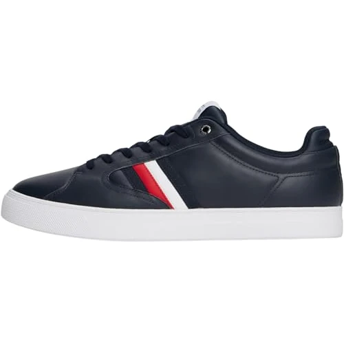 Limitiertes Angebot: Tommy Hilfiger Herren Cupsole Sneaker Icon Court Stripes aus Leder, Blau (Desert Sky), 40 von 99.90 EUR auf 41.65 EUR (Spare 58%)