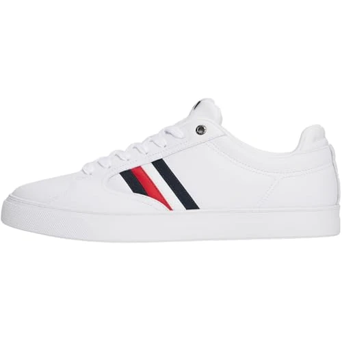 Tommy Hilfiger Men's Icon Court Stripes Leather Cupsole Trainers, White (White), 7