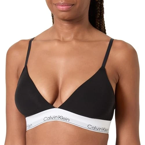 Calvin Klein Women’s Lightly Lined Triangle Bra with Logo Band, Black (Black(Ub1)), XL