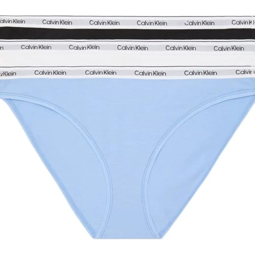 Calvin Klein Women’s 3 Pack Cotton Bikini Briefs with Stretch, Multicolor (Black/White/Frozen Fjiord), XL