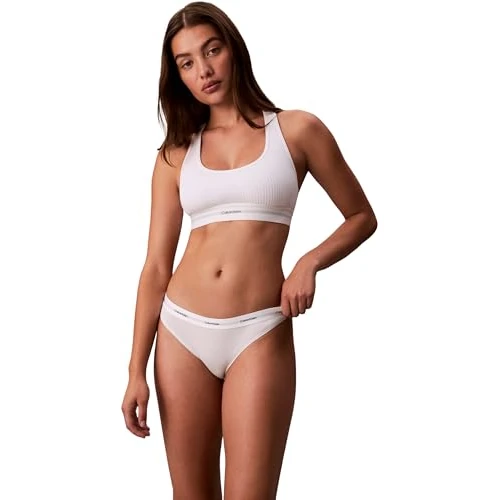 Calvin Klein Braguitas Tipo Bikini Mujer con Logotipo en la Cintura, Blanco (White), L
