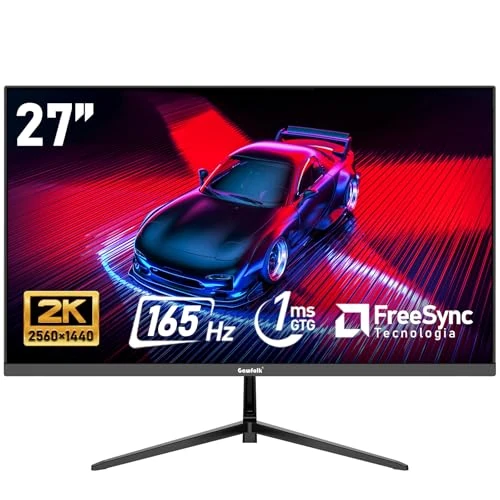 Gawfolk 27 inch pc-monitor, 2K WQHD (2560 × 1440), gaming monitor 165Hz, 1ms randloos, 98% sRGB, 178° groothoek, HDMI, DisplayPort, compatibel met 100 x 100 mm wandmontage - zwart