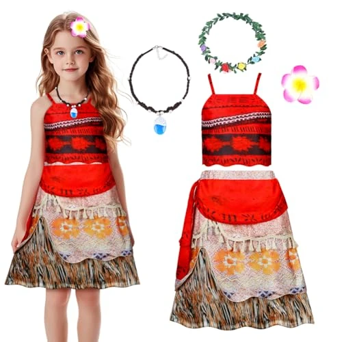 Kostium AUYAO Ocean Princess dla dziewczynek, zestaw imprezowy o tematyce przygodowej, zawiera naszyjnik, odpowiedni na Światowy Dzień Książki (8-9 lat)