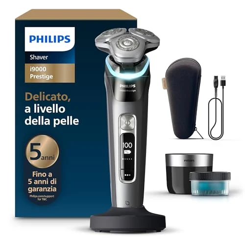 Philips Shaver i9000 Prestige, elektrisch scheerapparaat voor nat en droog gebruik, Skin IQ-technologie, Triple Lift & Cut-systeem, roterende DualSteel Precision-mesjes, Quick Clean Pod, XP9202/30