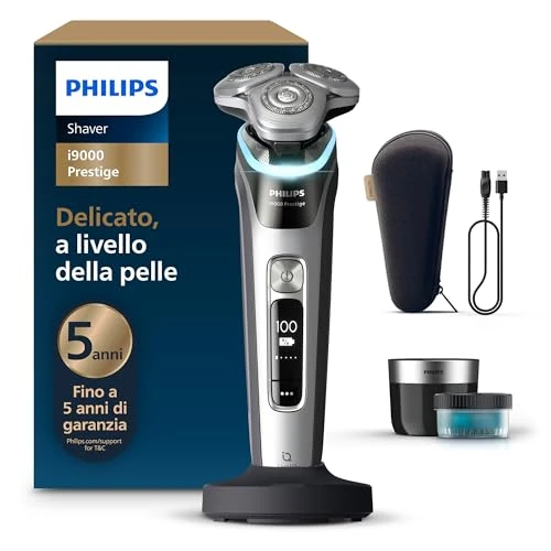 Begrenztes Angebot: Philips Rasierer i9000 Prestige, Nass- und Trockenrasierer für Männer mit integriertem Trimmer, grau-silber, Drucksensor, Reinigungsstation, Ladestation und Reiseetui (Modell XP9205/30) von 399.96 EUR auf 199.98 EUR (Rabatt 50%)