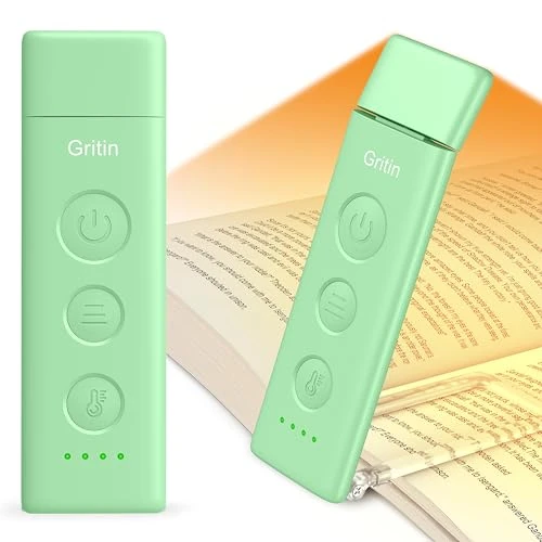 Gritin Oplaadbare Boekenlamp, Leeslamp, Clip-on Boeken, 3 Oogbeschermende Modi (Gemengd/Wit/Amber), 5 Helderheid en Traploos Dimmen, Lange Batterijduur, Flexibele voor Lezers