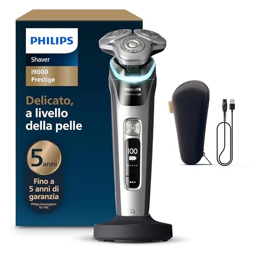 Philips i9000 Prestige, Afeitadora Eléctrica Hombre, Máquina de Afeitar Barba en Seco y Húmedo, Tecnología SkinIQ, Base de Carga, Recargable, Estuche de Viaje, XP9204/10
