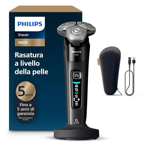 Philips i9000, Afeitadora Eléctrica Hombre, Máquina de Afeitar Barba en Seco y Mojado, Tecnología SkinIQ, Base de Carga, Recargable, Estuche de Viaje, X9000/10