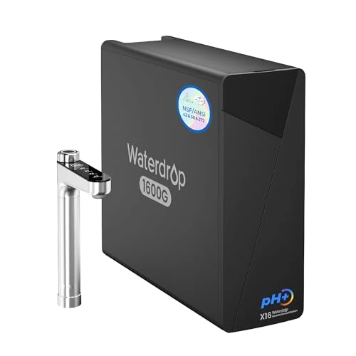 Waterdrop X16 mineralny system alkaliczny pH + odwrócona osmoza, certyfikat NSF/ANSI 42&58&372, 1600 GPD, 11-stopniowa filtracja, umywalka, 3:1 czysta do odpływu, bez BPA
