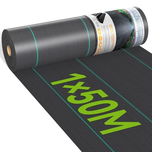 iropro Siatka przeciw chwastom, 1 m x 50 m, 50 m² Siatka przeciw chwastom, tkanina przeciw chwastom, tkanina geowłóknina do zwalczania chwastów, sztuczna trawa, plandeka ogrodowa przeciw chwastom,