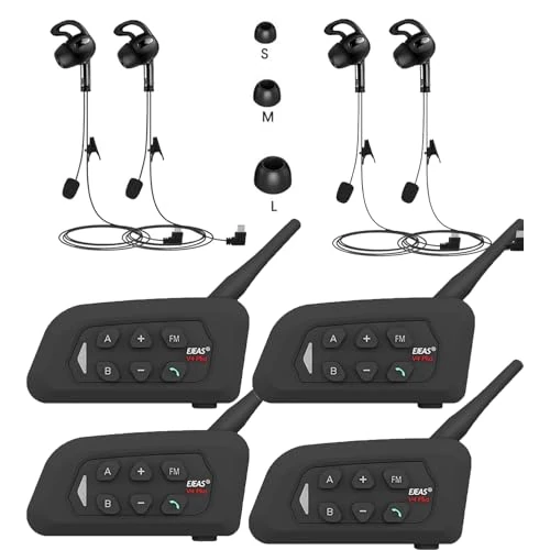 Offerta a tempo: SolaMr V4C PLUS Interfono Arbitro, Bluetooth 5.1 Interphone per Orecchio Sinistro con Riduzione del Rumore CVC, Radio FM e Intercomunicazione a 4 vie per una Distanza di Fino a 1500 m - 4PACK - 0.00% da 331.98 € a 331.98 €