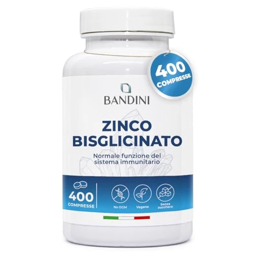 Bandini® Zink-Bisglycinat 400 Tabletten (13 Monatsvorrat), Hochdosiertes Veganes Ergänzungsmittel, Reines Zink für Haut, Haare, Augenlicht und Immunsystem, Hoch Absorbiert, Alternative zu Kapseln