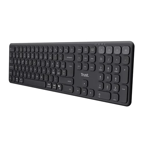 Offerta a tempo: Trust Vaiya Tastiera Wireless Bluetooth + 2.4 GHz Layout Italiano QWERTY, Tastiera Senza Filo con Tastierino Numerico, Batteria Ricaricabile, 55% Plastica Riciclata, Windows iOS macOS Android, Nero - 40% da 39.99 € a 23.99 €