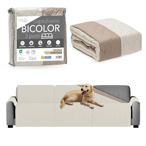 LA SUITE 08 STORE Bankhoes voor 3-zits met armleuningen, dubbelzijdig, elastisch, waterdicht, krasbestendig, tegen honden en katten, Panna/Taupe, 3-zits