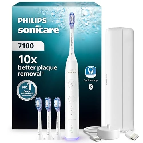 Limitiertes Angebot: Philips Sonicare 7100 elektrische Zahnbürste, Schallzahnbürste mit App, 4 Putzmodi und 3 Intensitätsstufen, Andruckkontrolle, EasyStart, SmarTimer, Weiß, Modell HX7420/08 [Neue Technologie] von 229.99 EUR auf 229.99 EUR (Spare 0%)