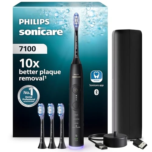 Begrenztes Angebot: Philips Sonicare 7100 elektrische Zahnbürste, Schallzahnbürste mit App, 4 Putzmodi und 3 Intensitätsstufen, Andruckkontrolle, EasyStart, SmarTimer, Schwarz, Modell HX7421/08 [Neue Technologie] von 177.23 EUR auf 177.23 EUR (Rabatt 0%)