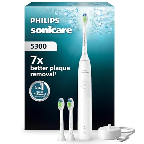Limitiertes Angebot: Philips Sonicare 5300 elektrische Zahnbürste, Schallzahnbürste mit 2 Intensitätsstufen, Andruckkontrolle, EasyStart, Smartimer und BrushPacer, Weiß, Modell HX7108/04 [Neue Technologie] von 89.99 EUR auf 64.99 EUR (Spare 28%)