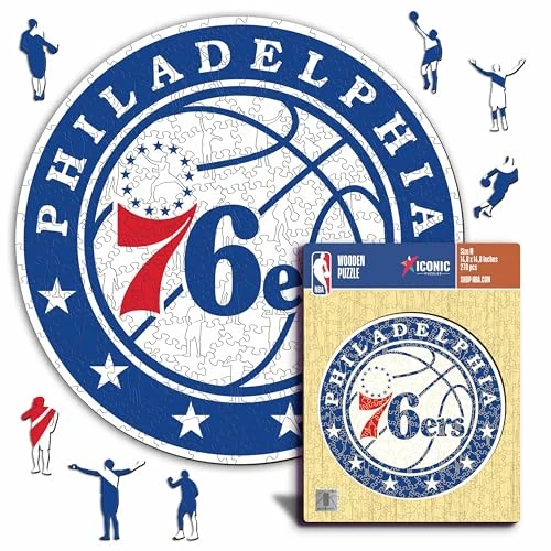 Oferta limitada: Iconic Puzzles - Philadelphia 76ers, Logo, Puzzle de Madera con Licencia Oficial de la NBA, 100% Sostenible, Talla S, 150 Piezas de 39.95 € a 31.70 € (ahorro 21%)