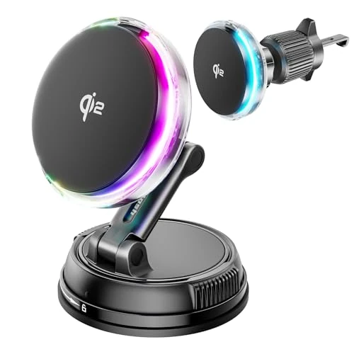 Offerta a tempo: Qi2 15W Caricatore Wireless Auto Magsafe con Ventola di Raffreddamento, [Caricatore Rapido Refrigerante con Luci RGB] Supporto Magnetico Telefono Wireless Auto Compatibile con iPhone 17/16/15/14/13/12 - 27% da 38.99 € a 28.33 €