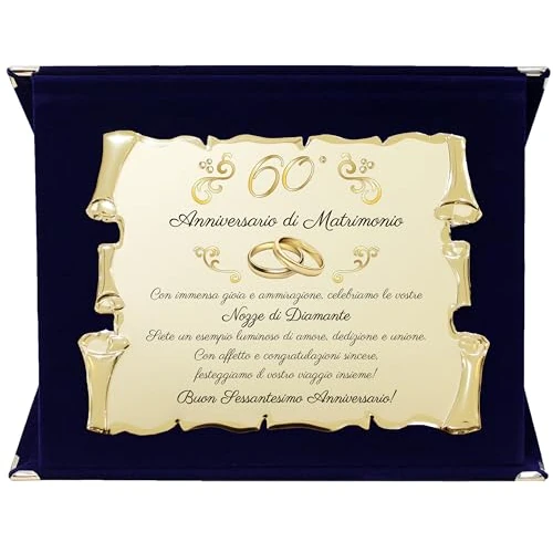 Huwelijksjubileum, elegant cadeau voor bruidegom, verguld of verzilverd, cadeau met gouden bruiloft, diamant, robijn, smaragd, platina (blauw en goud, 60)