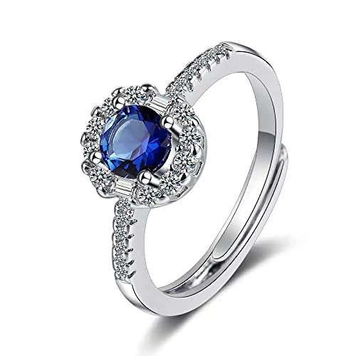 GMEDRIDAS Silber Ringe für Frauen Einstellbare Damen Ringe,Ring Blauer Stein Daumen Ring Trauringe Verlobungsringe Geschenk für Frauen