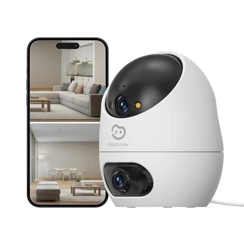 Beans View 2K Dual Lens Indoor Camera, 360° Security Camera, Color Night Vision, Person Detection, Auto Tracking, 2.4GHz WiFi Surveillance Camera, Alexa Compatible (D220 3MP)