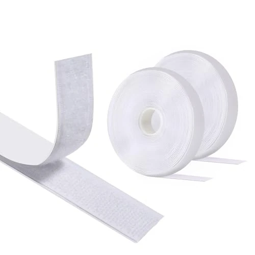Vinabo Hook Loop Autoadesivo 5 M X 20 MM, Nastro Biadesivo Per Tessuti Hook Loop, Nastro Adesivo Forte Con Chiusura A Strappo Per Cucire (Bianco)
