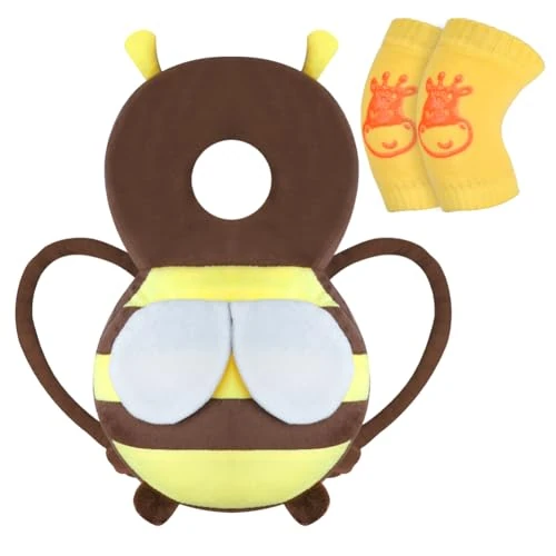 Vicloon Hoofdbeschermingskussen voor baby's, verstelbaar rugzakkussen voor peuters met kniebeschermers, hoofdbescherming voor baby's van 4 tot 24 maanden, kruipende bij bruin