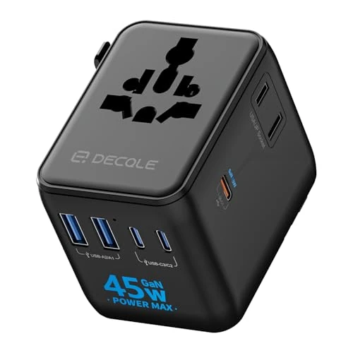 Oferta limitada: decqle Adaptador Enchufe Universal, Adaptador de Viaje con 3 USB-C(GAN 45W), 2 USB-A y 2 AC, Adaptador Universal para EU, Reino Unido, Americano, Canadá, Australia& 224+País(Negro) de 29.99 € a 29.99 € (ahorro 0.00%)
