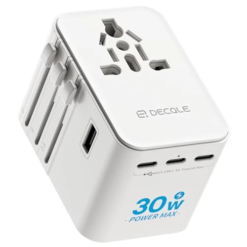 Offerta a tempo: decqle Adattatore Universale da Viaggio, Presa Universale da Viaggio con 3 USB-C(30W) e 2 USB-A e 1 AC, Adattatore da Viaggio Italia Inghilterra Germania America Australia e 224+ Paese(bianca) - 32% da 24.99 € a 16.98 €