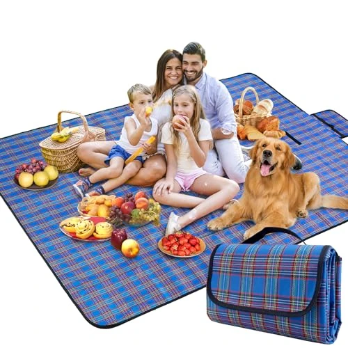 BAXIWUY Picnic Blanket, Beach Mat, Camping Blanket, Beach Blanket with Waterproof Backing, Camping Accessories, Outdoor Blanket for Beach, Picnic, Camping and Hiking, 150 x 200 cm (Blue)