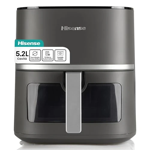 Offerta a tempo: Hisense HAF1600D Friggitrice ad Aria 5,2 Litri, Air Fryer, 10 Programmi Automatici, Tecnologia Cross Wave 360°, 1600W, Temperatura 40–200°C, Display LED Touch, Finestra con Luce Interna, Nero - 13% da 74.99 € a 64.99 €