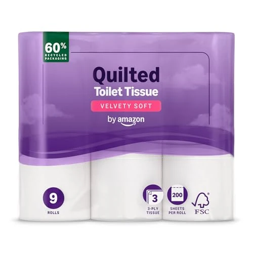 by Amazon Carta Igienica, 3 Veli Trapuntata, Morbida e Setosa, 9 unità (Confezione da 1), 200 Fogli per Rotolo, Certificata FSC