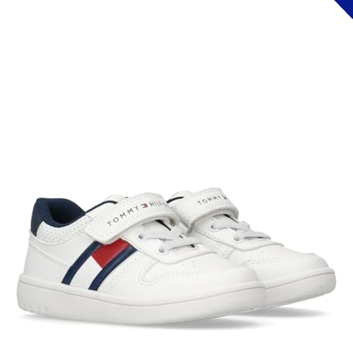 Tommy Hilfiger Baskets à Lacets avec Fermeture à Scratch, Skyler, Blanc/Bleu, 25