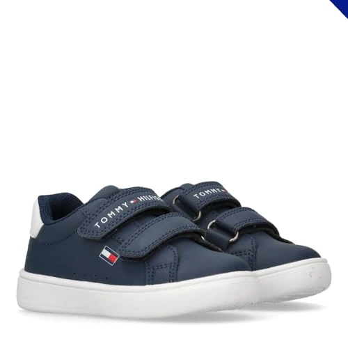 Tommy Hilfiger Sneakers Basse con Velcro, Logan, Blu/Bianco