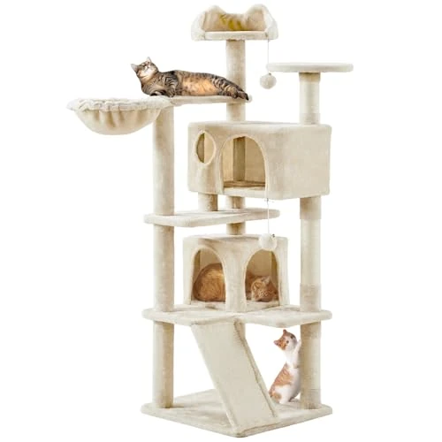 Offerta a tempo: Yaheetech Albero Tiragraffi per Gatti Cuccia Gatto con Casetta Cesto Trespolo Multilivello Palestra Castello Gioco Altezza 146 cm Beige - 21% da 75.99 € a 59.99 €