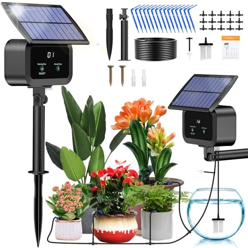 Offerta a tempo: Onherm Kit di irrigazione automatica solare, sistemi di irrigazione automatica per giardino, sistemi di irrigazione solare con timer + tubo da 15 m per giardino, balcone, piante in - 0.00% da 31.99 € a 31.99 €