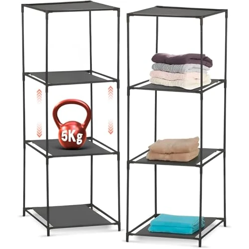 Wintem Space-Saving Shoe Rack with 3 Shelves in Fabric, Set of 2 Modular Shelves, 34 x 34 x 98 cm, Multi-Purpose Bookcase for Home and Office, Lightweight and Durable, Perfect for Bathroom, Kitchen