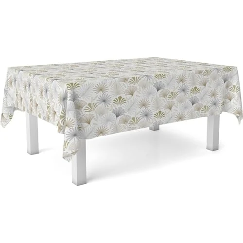 ECOMMERC3 Nappe en Toile cirée rectangulaire Taille 140 Ronde - Style, durabilité et Facile d'entretien pour Votre Table - Nappe en Toile cirée Anti-Taches et imperméable PALMITO Beige