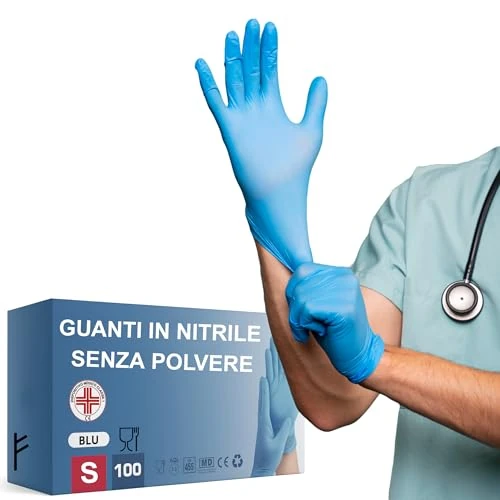 S&S Medical 100 guantes de nitrilo desechables resistentes sin polvo dispositivo médico hipoalergénicos sin látex | Médicos chef, esteticistas, tatuadores, uso alimentario | Varios tamaños (Azul, S)